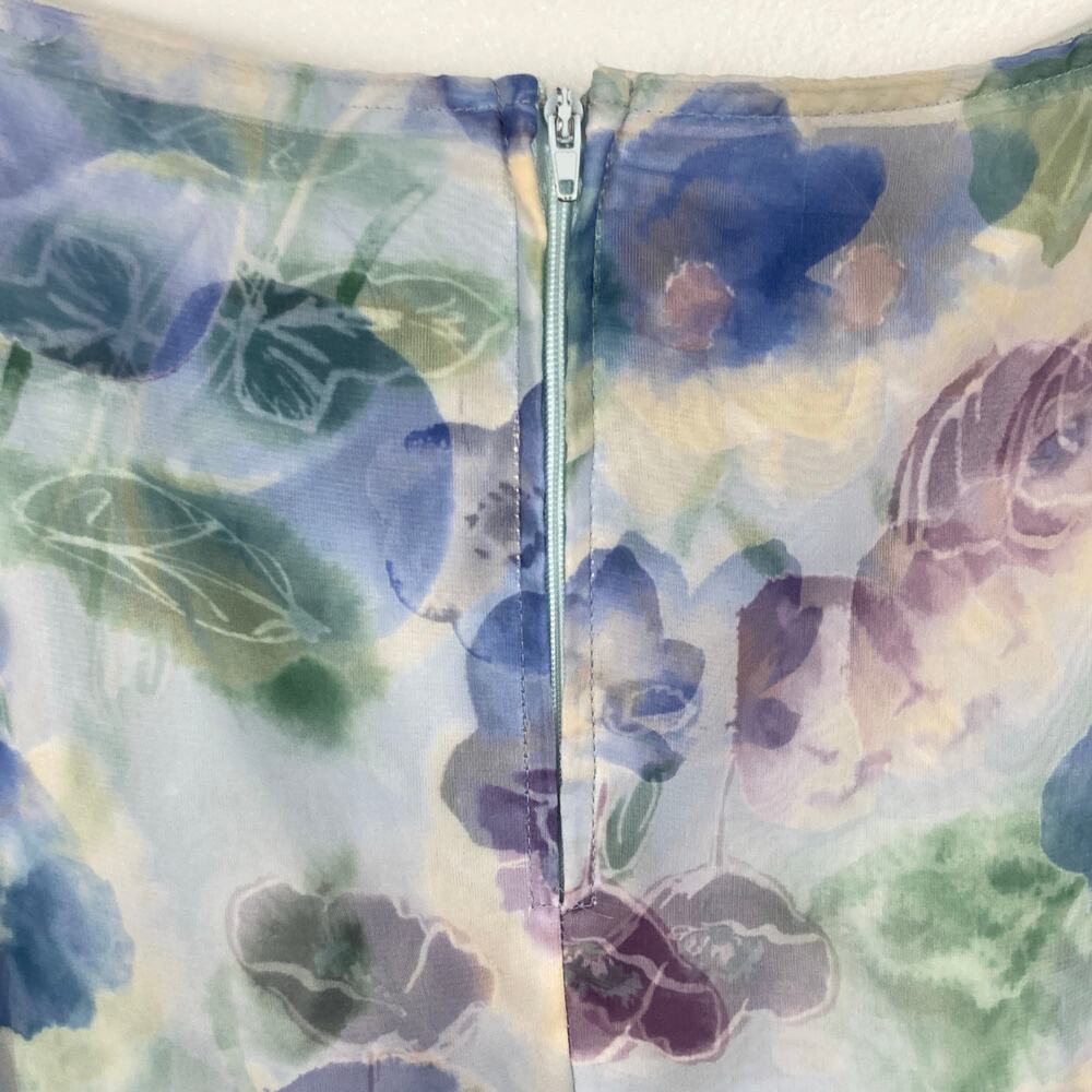 VTG Womens White & Blue Sheer Floral Maxi Skirt XS Fairy Cottage Ethereal Y2K - Picture 7 of 9